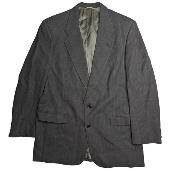 Vtg 1980s Christian Dior Monsieur Gray Wool Pinstriped Two Button Blazer 42 L - Picture 1 of 8